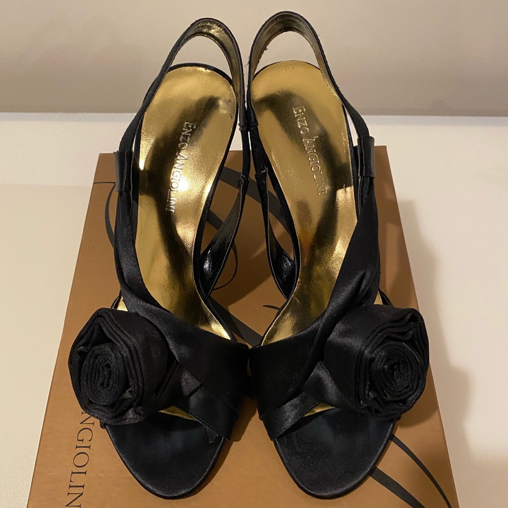Enzo Angiolini Black Satin Strappy Sandal